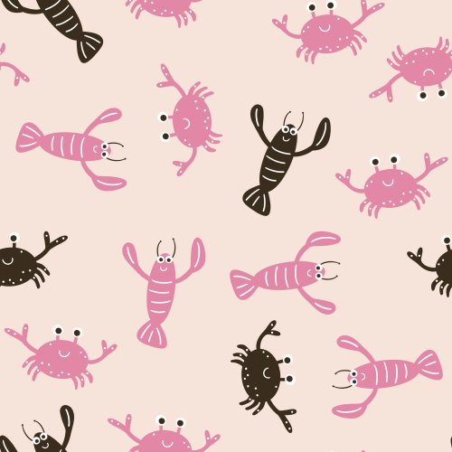 crabs and lobsters on pink background
