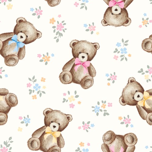 Vintage teddy bear with bows and floral