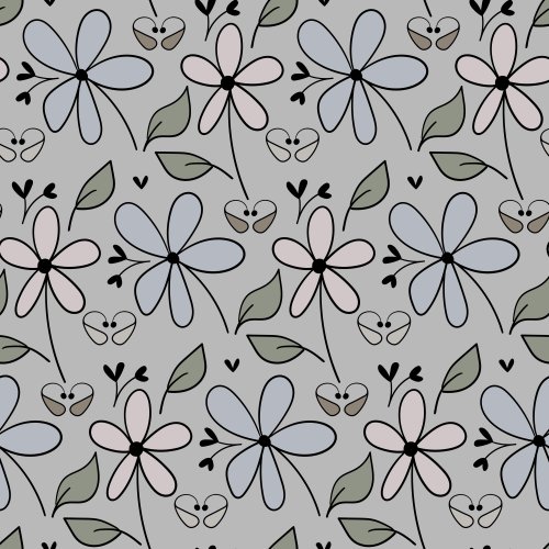 muted floral on a gray background with hearing aids mixed in