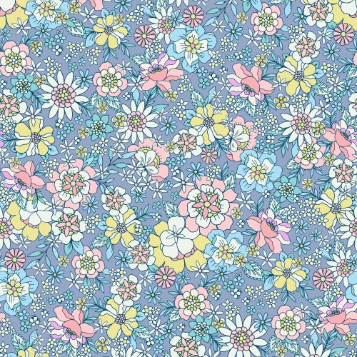 retro floral design with blue, pink and yellow flowers