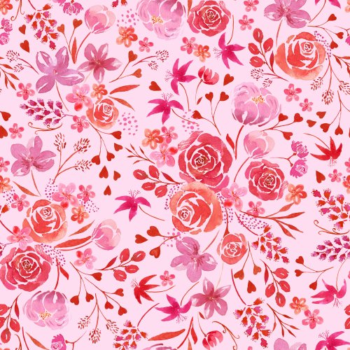 hand painted watercolor roses and other flowers with heart shaped leaves