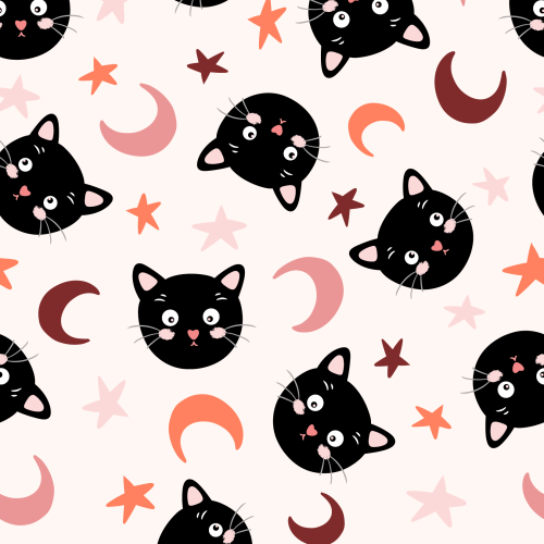 Tossed cat faces, stars and moons 