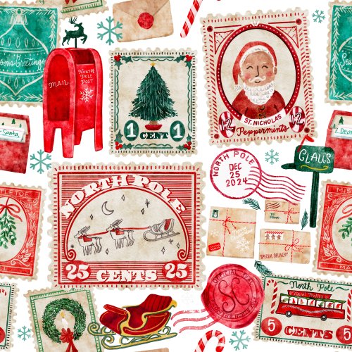 North Pole and Christmas themed stamps in watercolor 