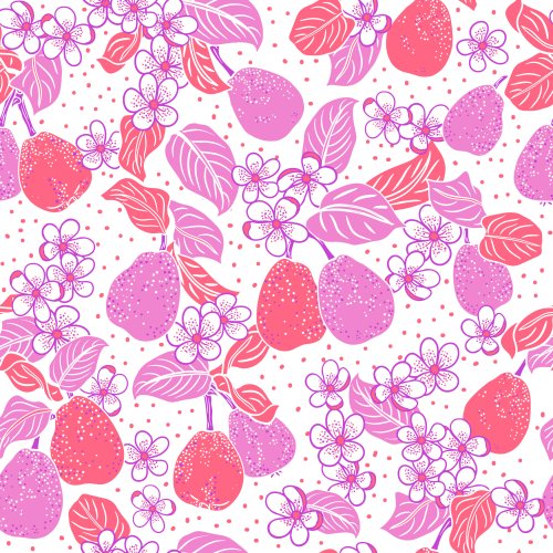 Graphic style pears and blossom with dots.