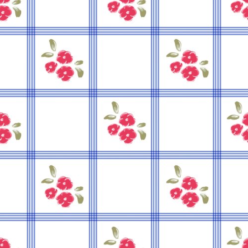 Blue and white check with red florals 