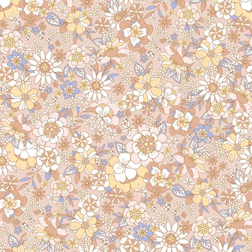 retro floral design with brown, yellow and blue flowers