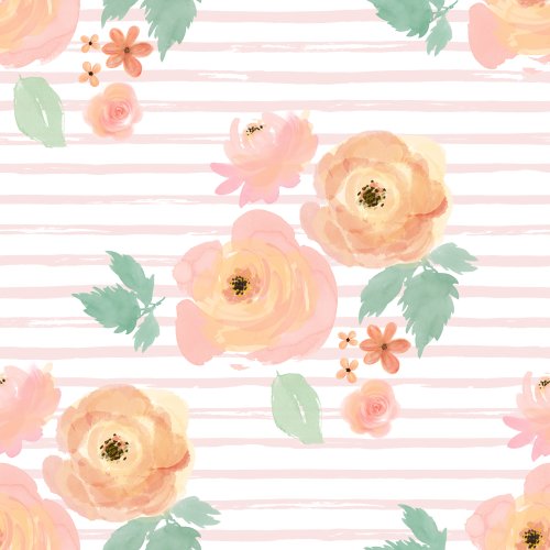 Spring floral fabric design with orange and blush pink flowers