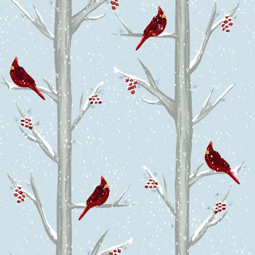 winter cardinals in tree