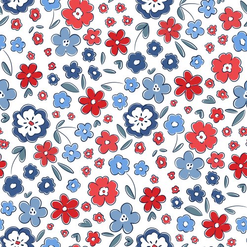 Red white and blue floral pattern 