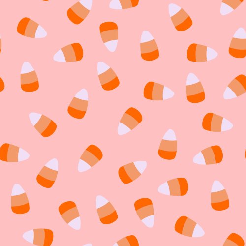 a light pink background with scattered candy corn sweets across it