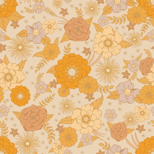 a vintage retro floral design in light creams , beiges and browns