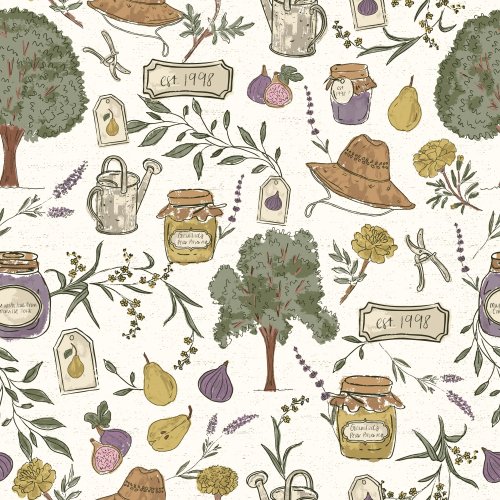 hand drawn fall harvest illustrations featuring trees, fruit, preserve jars, leaves and florals