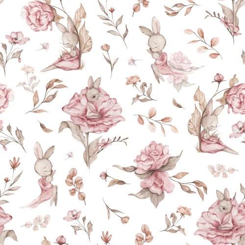 baby bunny and pink floral