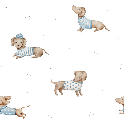 Hand drawn dachshund with blue pullover. 