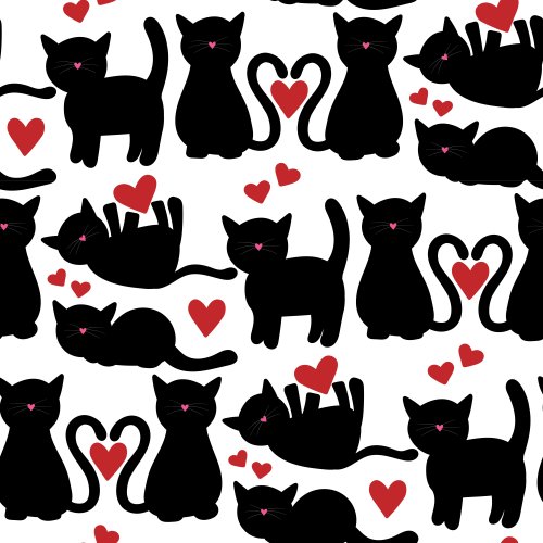 black cat silhouettes and red hearts 