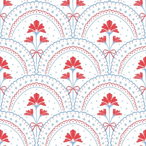 Lace scallops with blue stars and red florals 