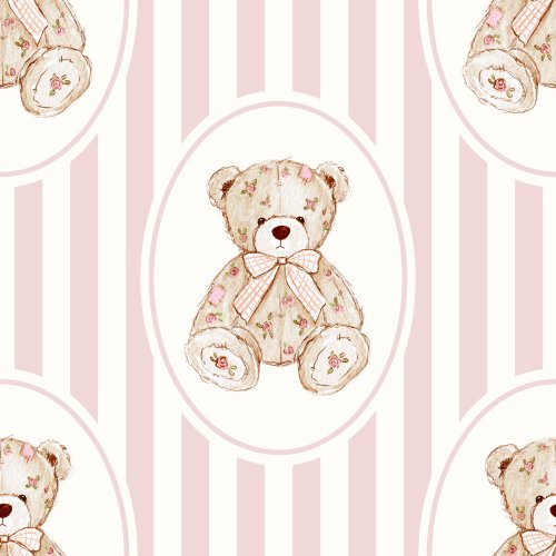 Dora Vintage Shaggy teddy bear - Linen Stripe Pink