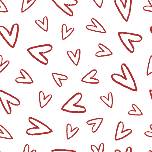 Hand drawn hearts tossed, various colours.  Valentine's Day.