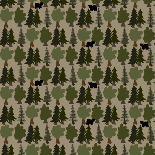 camping scene featuring black bears on a tan background