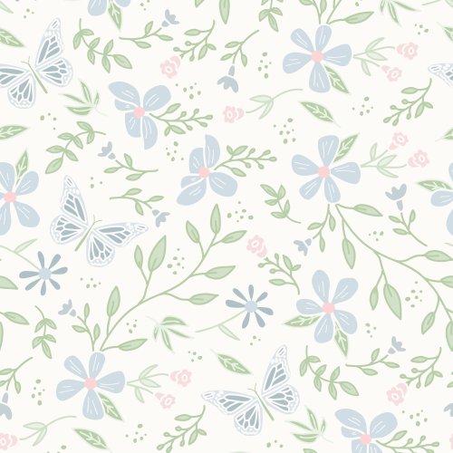 Hand drawn modern florals and butterflies.