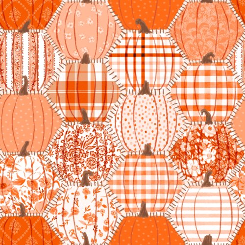 Pumpkin patchwork with mix of florals plaids and dots in orange and tan for fall