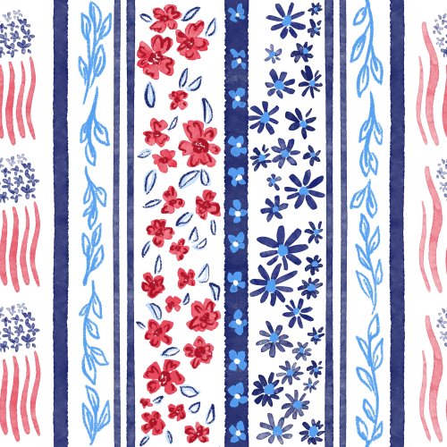 Floral and American flag vertical stripe in red white and blue