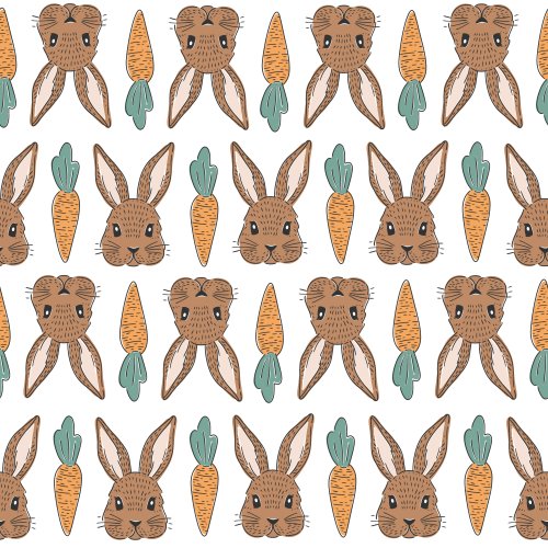 Easter fabric design with brown bunnies and carrots