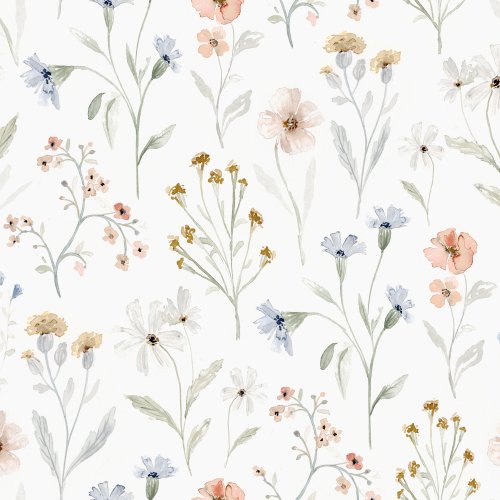 blue and peach watercolor floral design on white background