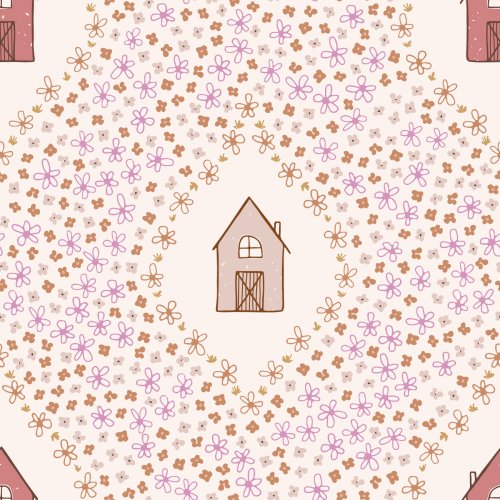 playful farm house pattern design with ditsy florals