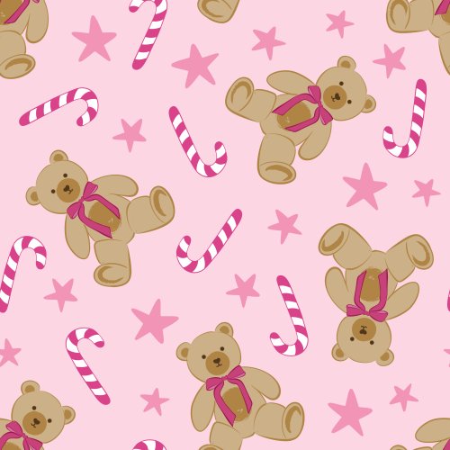 Cute Christmas Teddy Bears with bows, candy canes, pink - non directional 