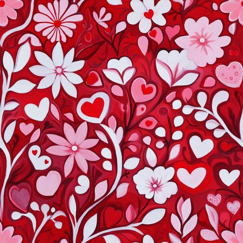 pink and red valentines day floral with hearts