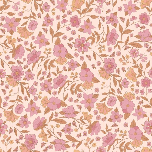 bohemian print of trailing flowers on a cream background 