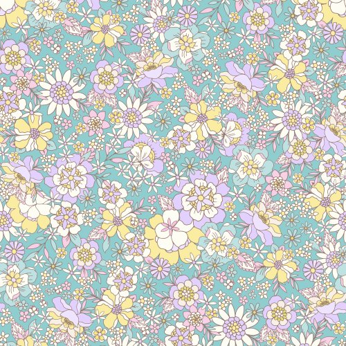 Mint green floral design with yellow and pink flowers