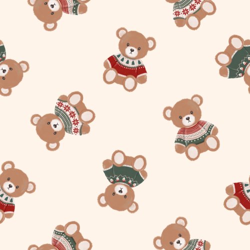 Christmas Bears in sweaters on a solid background 