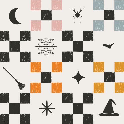 Classic Halloween checkered fabric in playful colors – ideal for decor, bags, or spooky outfits.