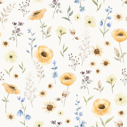 Hand painted watercolor pattern. Meadow floral.