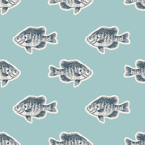 A charming bluegill fish print captures the essence of summer fishing trips and lazy afternoons by the water.