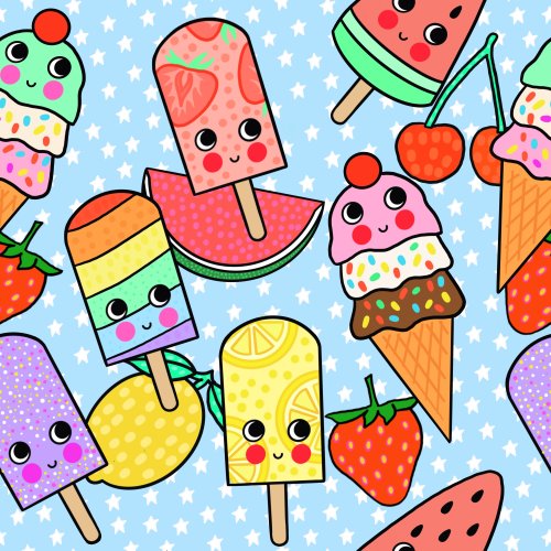 colorful ice cream and popsicles with smiley faces