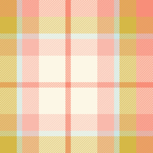 Pastel plaid fabric combining coral, blush pink and honey yellow