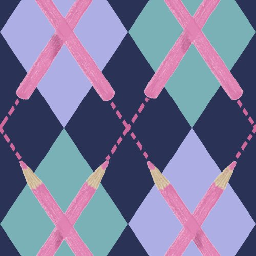 argyle with creative colored pencils and hand drawn dashes preppy back to school