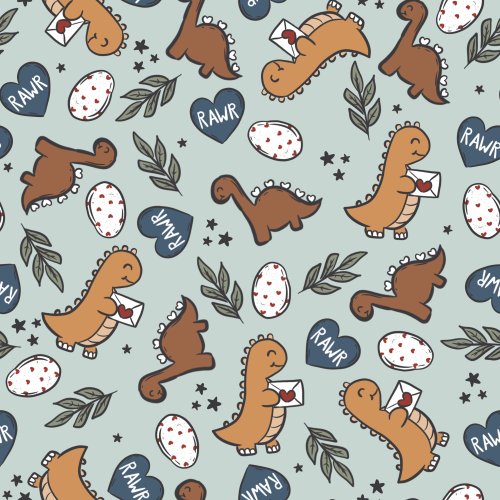 Valentine's Day Dinosaur Fabric design