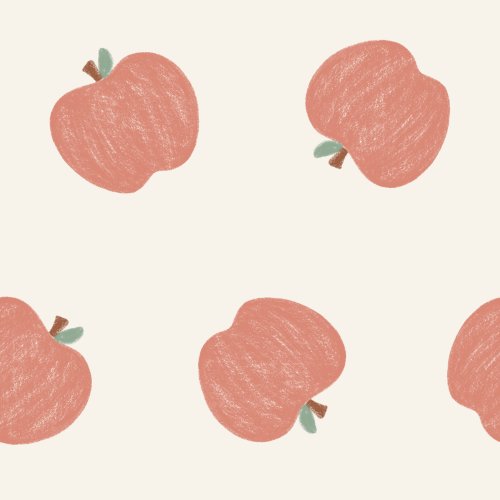 Tossed Hand Drawn ditsy apples with a graphite pencil texture on an off white background