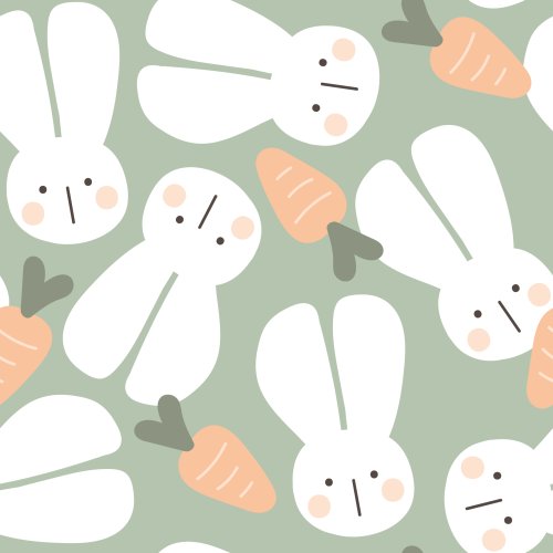 Cute kawaii style Easter bunnies and carrots