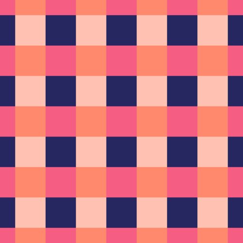 checkerboard pattern in navy, pink, coral, and cream