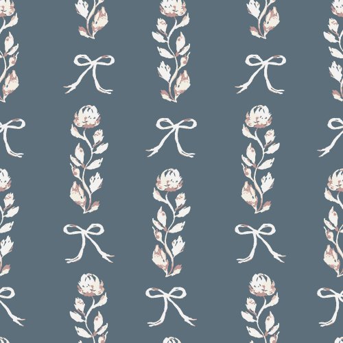 A whimsical hand painted floral vine in a striped pattern