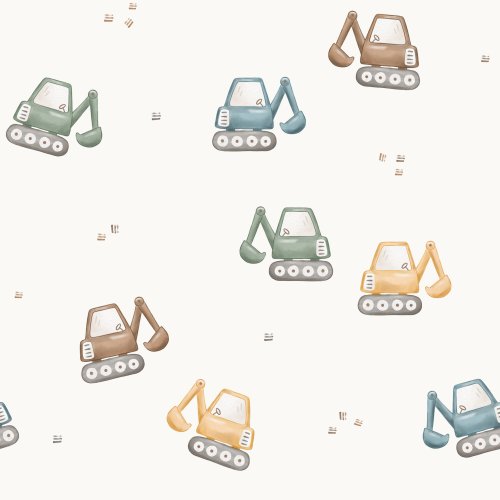 Hand drawn muted colored diggers for kids.