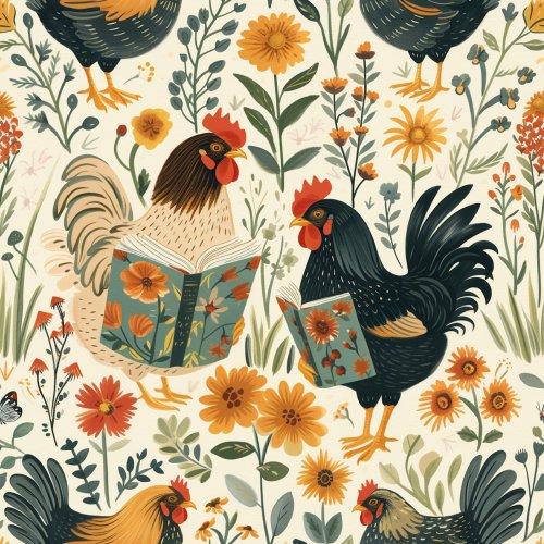 chickens reading books