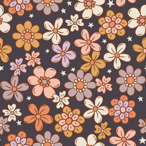 pink and mustard halloween floral on dark gray background