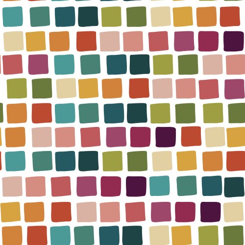 Tile fabric design with multicolor squares on a white background