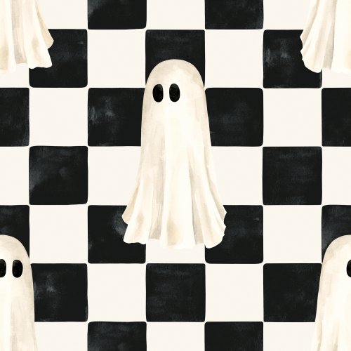 black and white ghost with checker background